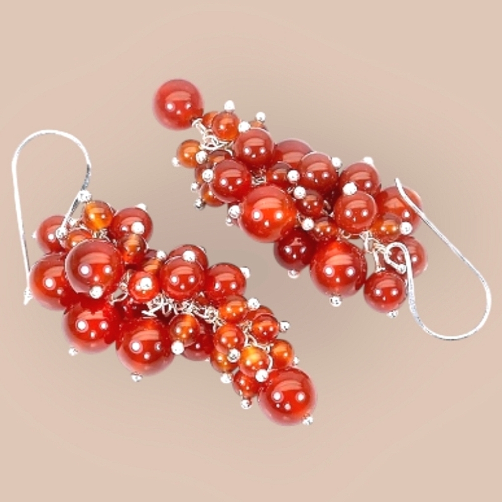 Unheated Round Carnelian‎ 8mm 14K White Gold Plate 925 Sterling Silver E…